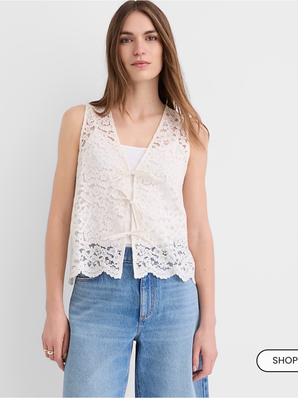 LOFT Ivory Lace Tie-Front Camisole